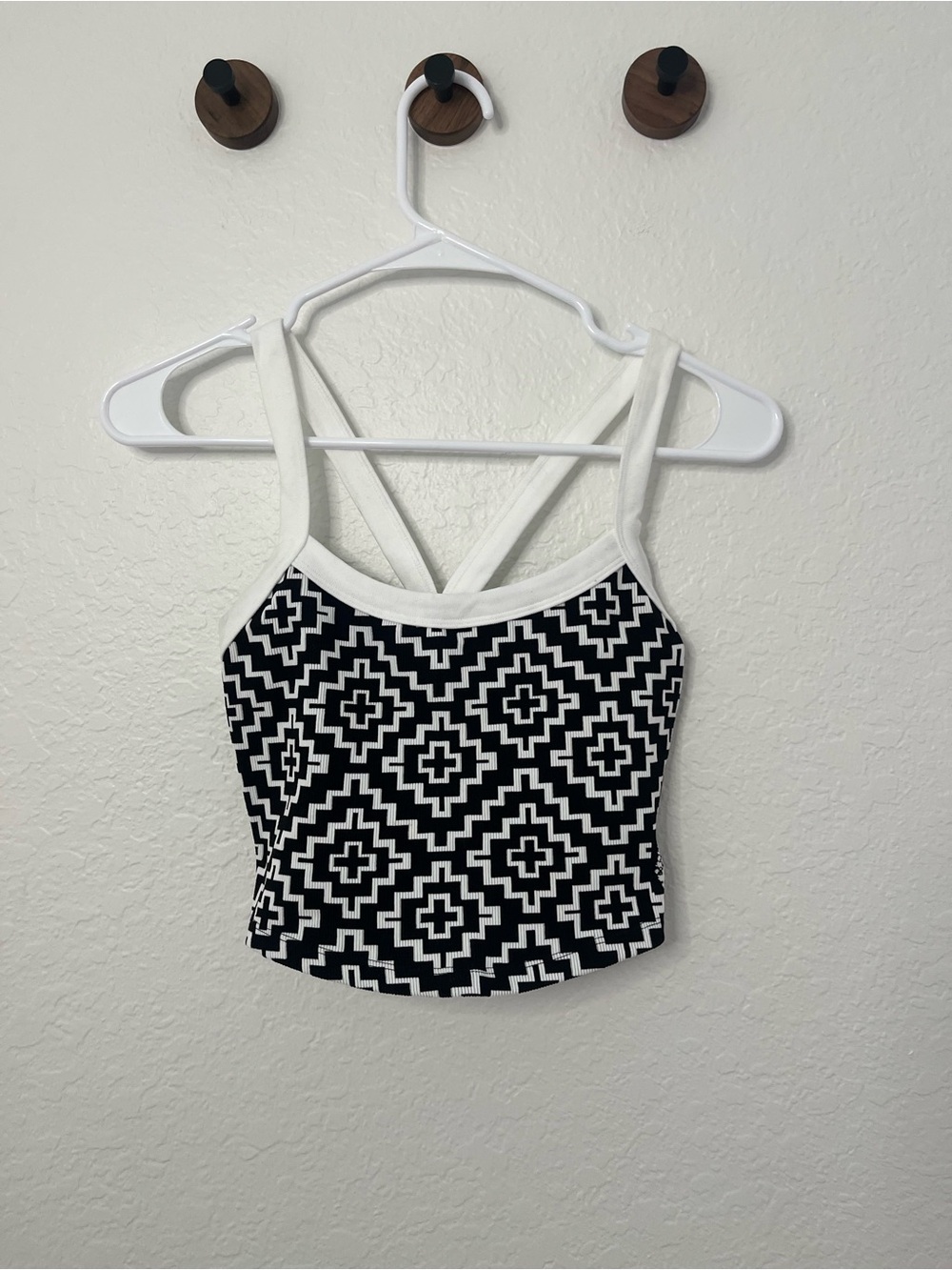 FP Movement by Free People Black & White Geometric Strappy Crop Top